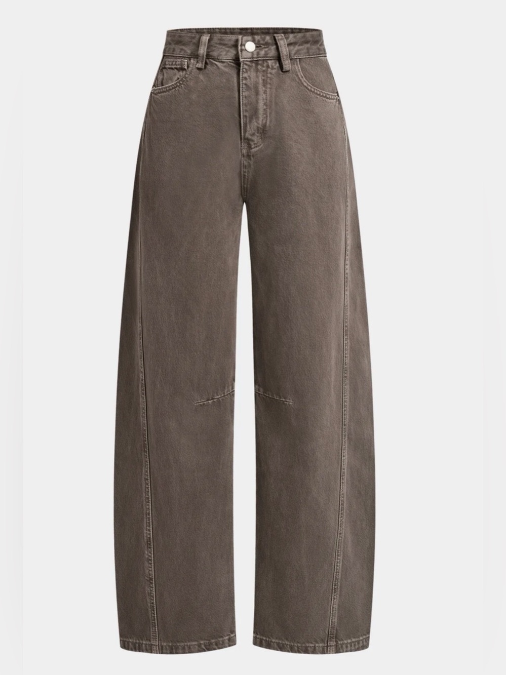 Commense Brown Distressed Denim Curved Leg Pants